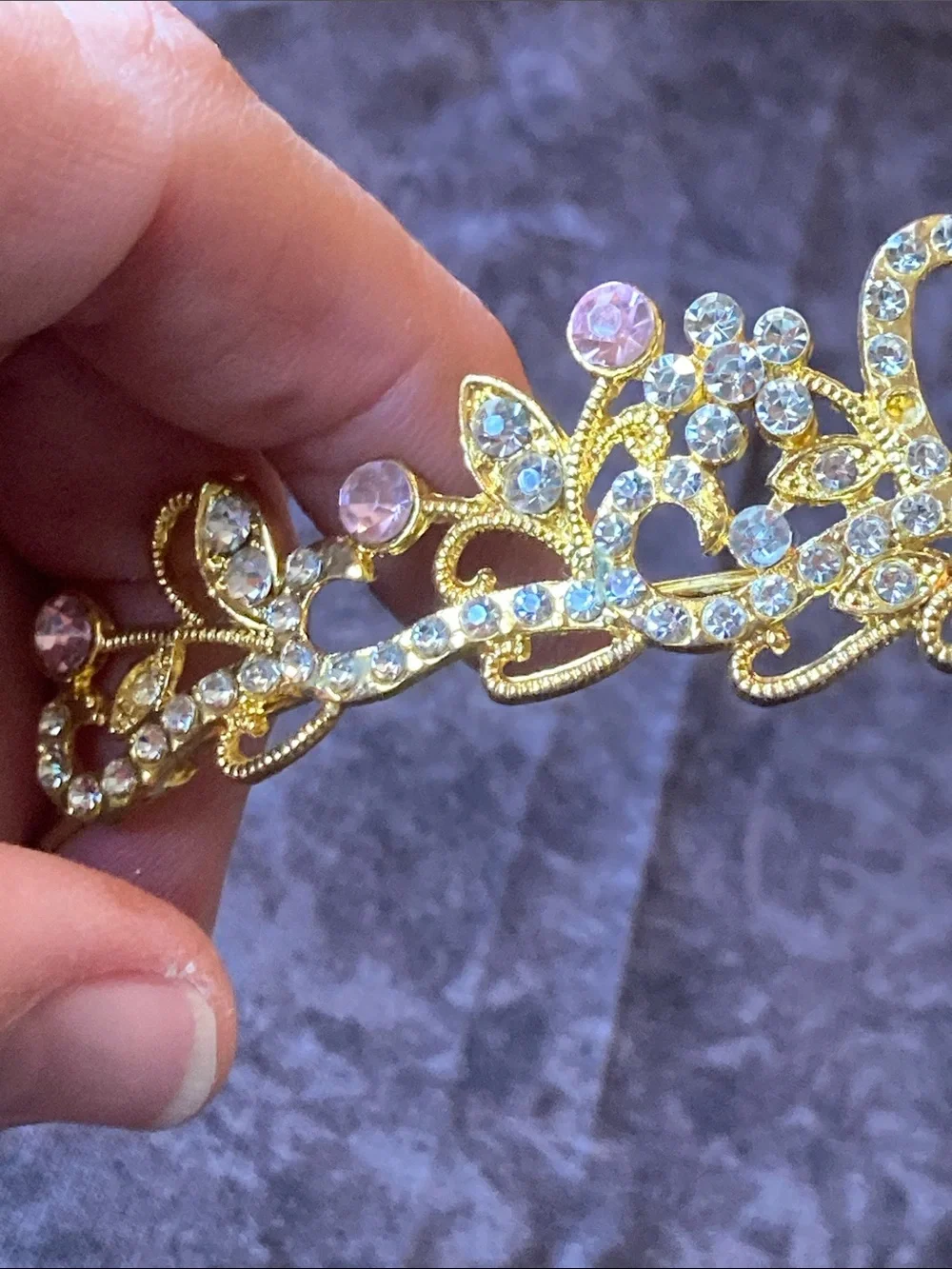 Gold Tone and Pink Crystal Tiara Crown - Elegant Women's Accessory